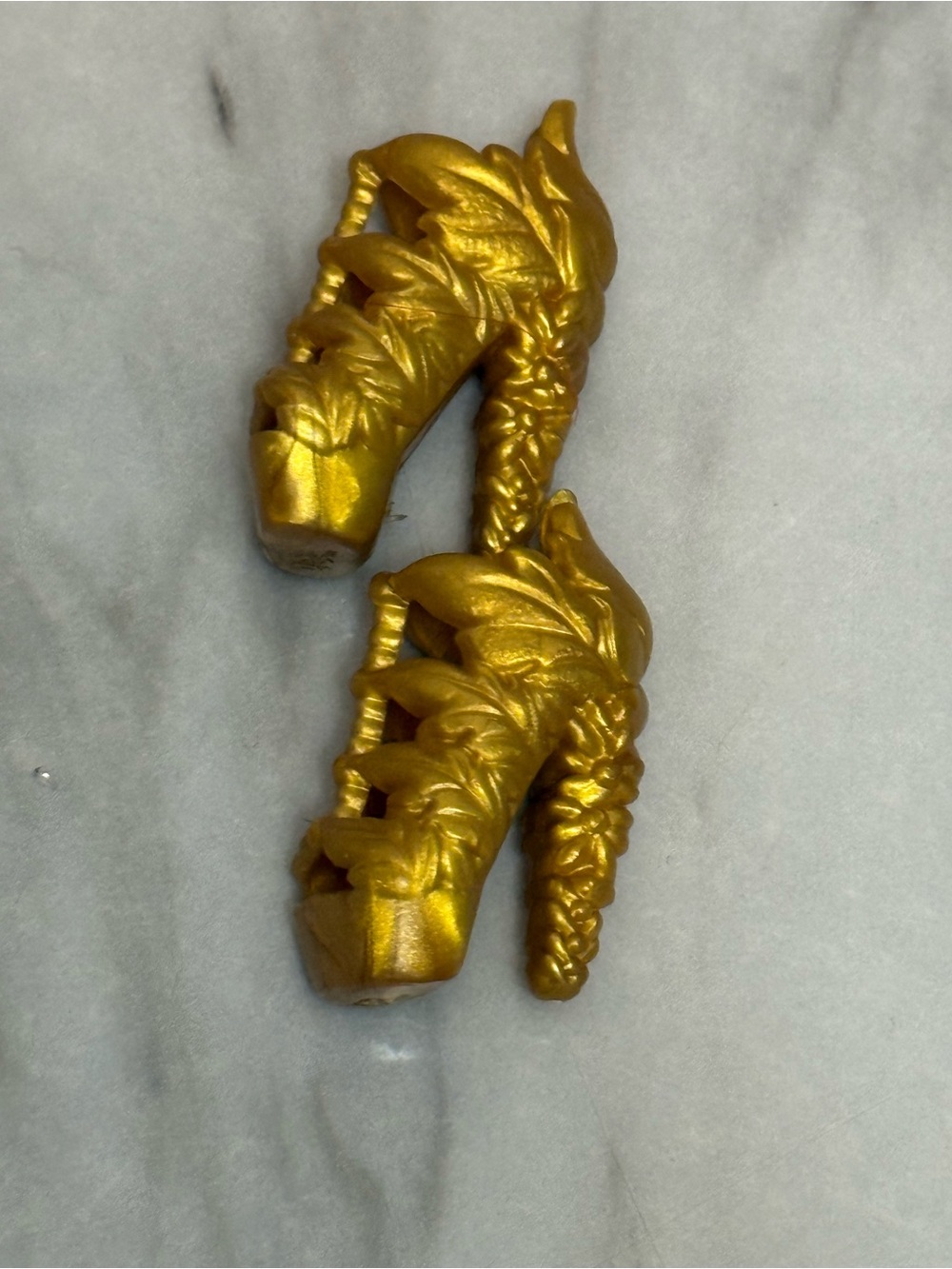 Gold Plastic Fantasy Doll Shoes Heels Pair 2pc Doll Accessory Set Shoes